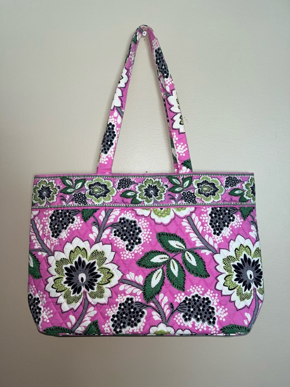 Vintage Vera Bradley PRISCILLA PINK East West Tote Pink Green Petal Paisley Y2K